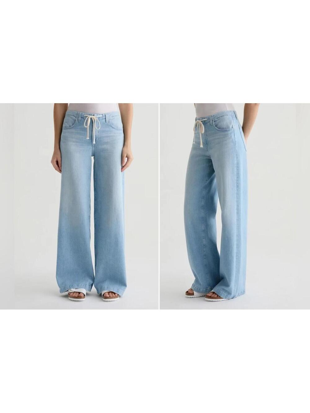 AG Stella Cinched Low Slung Palazzo Jeans Drawstring Size 29 Petite Short EUC